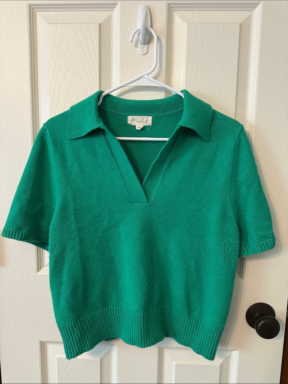 Marled Emerald Green V-Neck Polo Sweater - Women